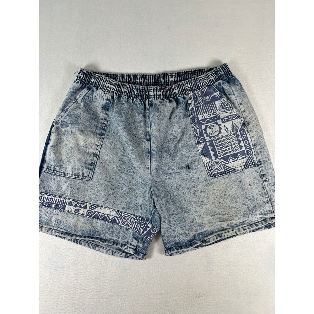 Bristol Blues Vintage 90s Acid Wash Tribal Denim Shorts Mens LG Blue Distressed